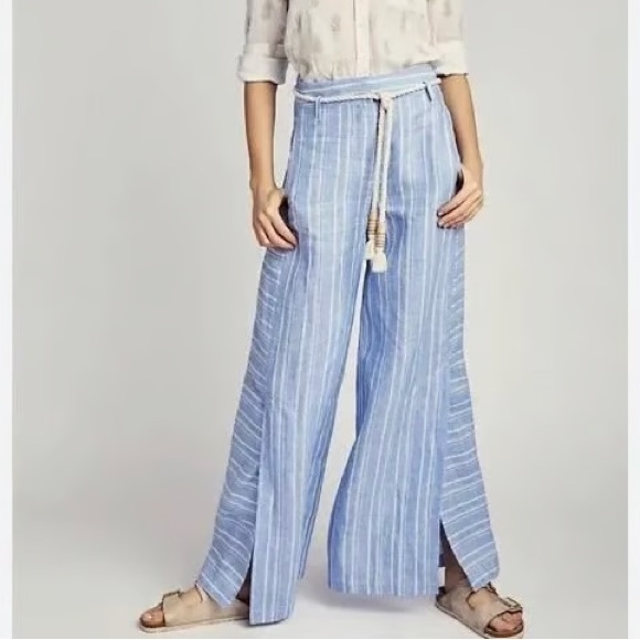 Anthropologie Pants - Anthropologie Linen Striped Wide Leg Pants Palazzo